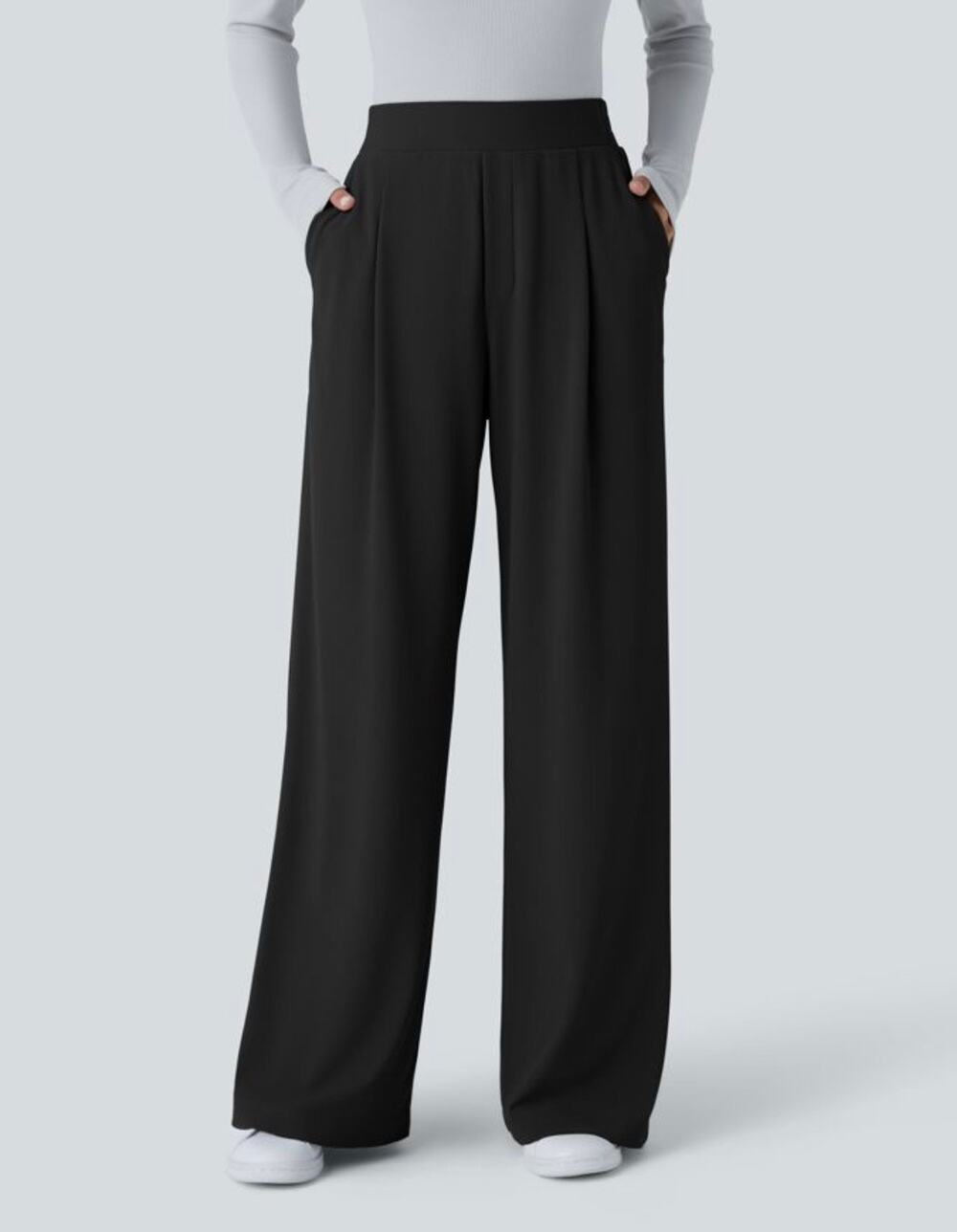 NWT Halara Flex MicroWaffle High Waisted Pocket Wide Leg Work Pants Black Medium